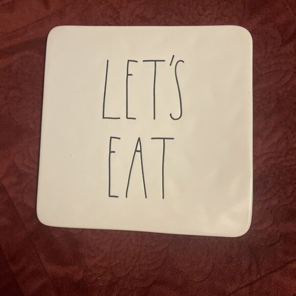 Rae Dunn White Ceramic LET’S EAT Hot‎ Plate Trivet Farmhouse Bohemian Fun Art - Picture 1 of 7